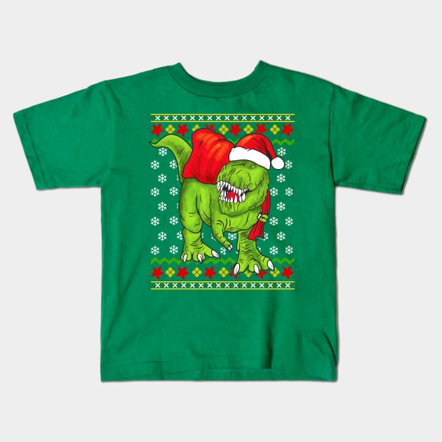 T Rex Santa Claus Ugly Christmas Sweater Kids T-Shirt by E